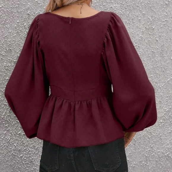 Boho lantern sleeve ruffle hem blouse khaki - Picture 7 of 14